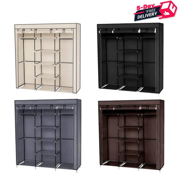 69 Inch Portable Clothes Closet Non-Woven Fabric Wardrobe Sturdy Double Rod Clothes Storage Organizer Quick And Easy To Assemble