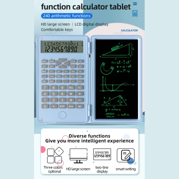 Scientific Calculator with Erasable Writing Board 240 Functions 2 Line LCD Display Foldable Financial Math Calculator - Image 5