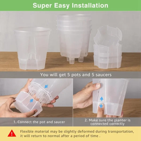 6 Inch Transparent Plastic Garden Pots Self Watering Planters 5 Pack With Deep Reservior - Image 3