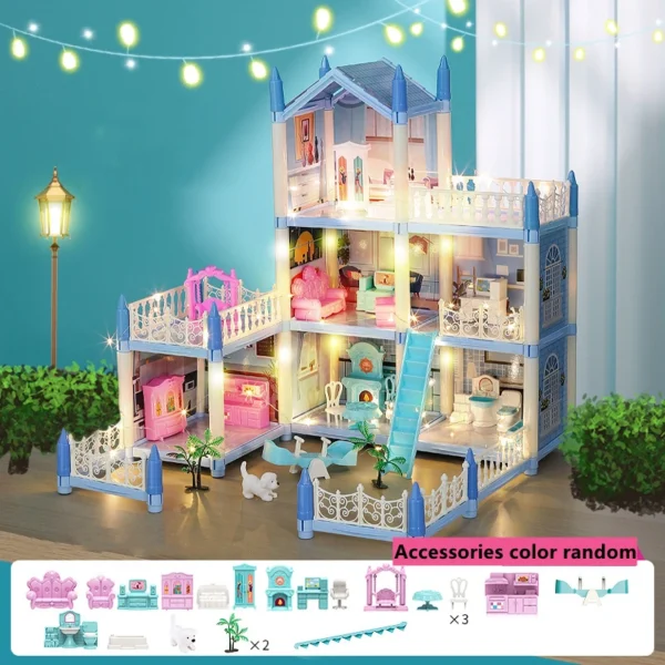 3D Assembly Doll House DIY Mini Model Girl Birthday Gift Toy House Children's Crossing House Villa Princess Castle Led Light - Image 2