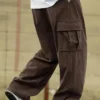 Men's High Street Spring Fall Solid Color Drawstring Straight Leg Casual Cargo Pants Striped Casual Cotton Tracksuit Pants - Image 2
