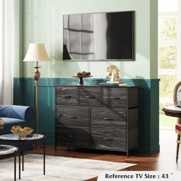 Dresser TV Stand, Entertainment Center with Fabric Drawers, Media Console Table with Metal Frame and Wood Top - Image 2