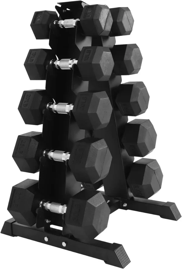 Rubber Coated Hex Dumbbell Weight Set and Storage Rack, Multiple Packages - Image 2