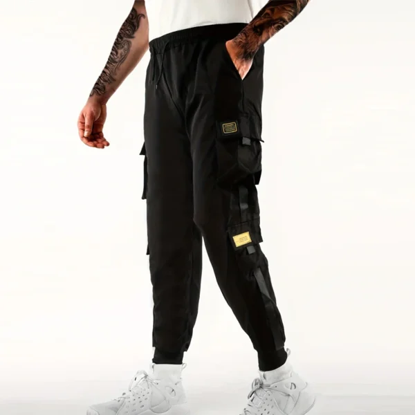 Loose Fit Multi Pocket Joggers For Spring Summer, Men's Street Style Waist Drawstring Casual Pants Cargo Pants For Fitness Outdo - Image 6