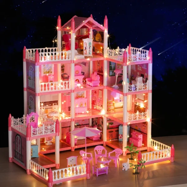 3d Assembly Diy Doll House Miniature Model Doll House Accessories Villa Princess Castle Led Lights Girl Birthday Gift Toy House - Image 2