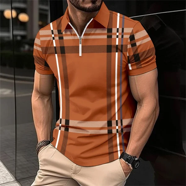 2024 New Men's Fashion Breathable Short Sleeve Striped POLO Shirt Button-Down Men's Top clothing - Image 4