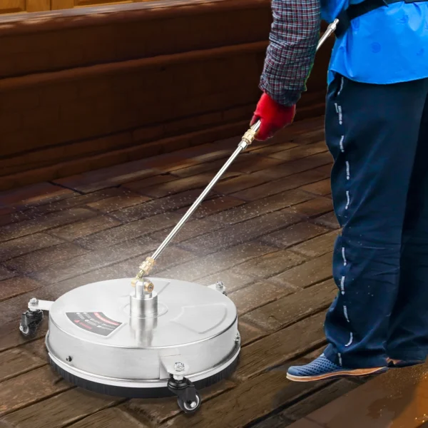 18 Inch High Pressure Cleaner Stainless Steel Floor Scrubber Surface Washer Commercial Cleaning Machine with 3 Wheels 2 Nozzles - Image 2