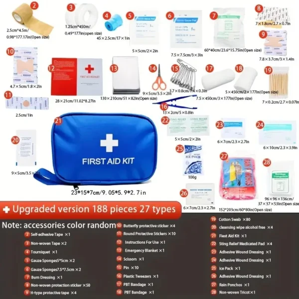 188-in-1 Travel First Aid Kit For Emergencies - Includes Essential Survival Gear And Sports Equipment - Ideal For College Dorms - Image 4