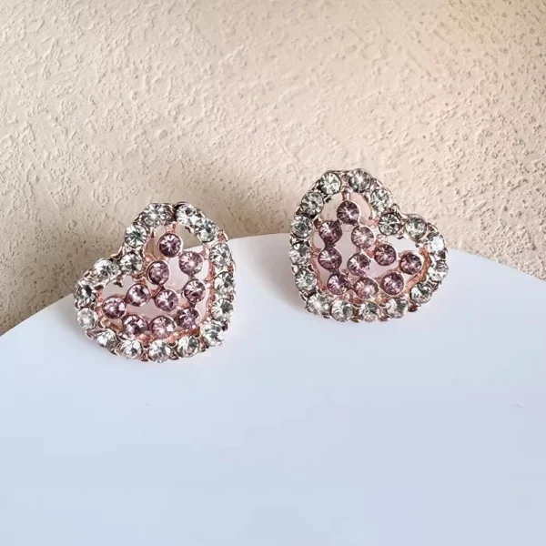 Luxury Elegant Pink Heart Rhinestone Stud Earrings For Women Romantic Earrings New Year Gift Wedding Party Earrings Jewelry Sets - Image 3