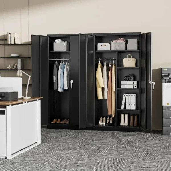 Wardrobe Closet with Lock Door, Wardrobes Cabinet with Hanging Rod, 72” Locking Steel Storage Wardrobe Cabinet - Image 2