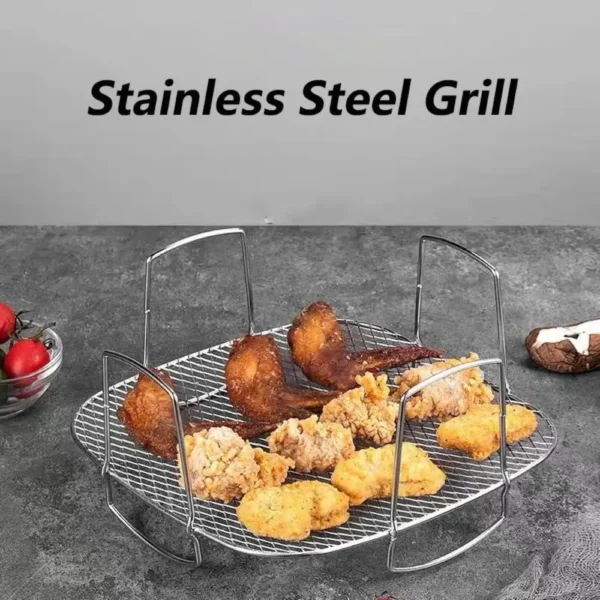 20.5cm Air Fryer Rack Reusable Stainless Steel Universal Baking Tray Roasting Barbecue Heating Baking Pan Kitchenware