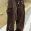 Men's High Street Spring Fall Solid Color Drawstring Straight Leg Casual Cargo Pants Striped Casual Cotton Tracksuit Pants