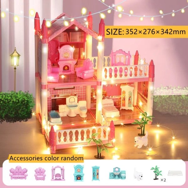 3d Assembly Diy Doll House Miniature Model Doll House Accessories Villa Princess Castle Led Lights Girl Birthday Gift Toy House - Image 3