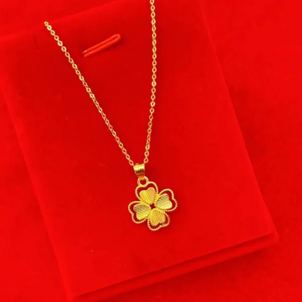 Shiny Pure 14 K Gold Color Clover Pendant Necklace for Women's Gold Color Necklace Chain Valentine's Day Wedding Jewelry Gifts - Image 3