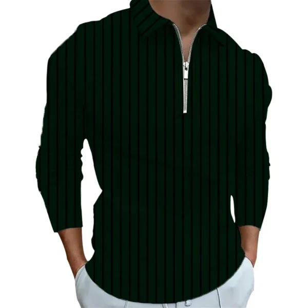 Spring Autumn Men Long Sleeve Zipper Polo Shirt Men Casual Stripe Polo Shirt Tops . - Image 4