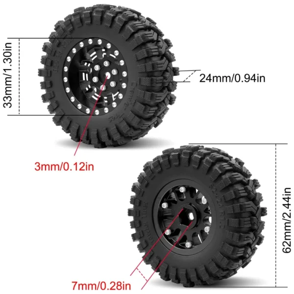 OGRC 1.2 Inch Beadlock Wheel Rim and Tires Set 62 * 24mm Sticky Tires for TRX4M SCX24 FCX24 AX24 1/24 1/18 RC Crawler Car Part - Image 4