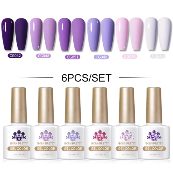 BORN PRETTY 10ml Nail Gel Polish Set Gorgeous Purple Color Semi Permanent Full Coverage Paint Soak off UV LED Gel Nail Varnish