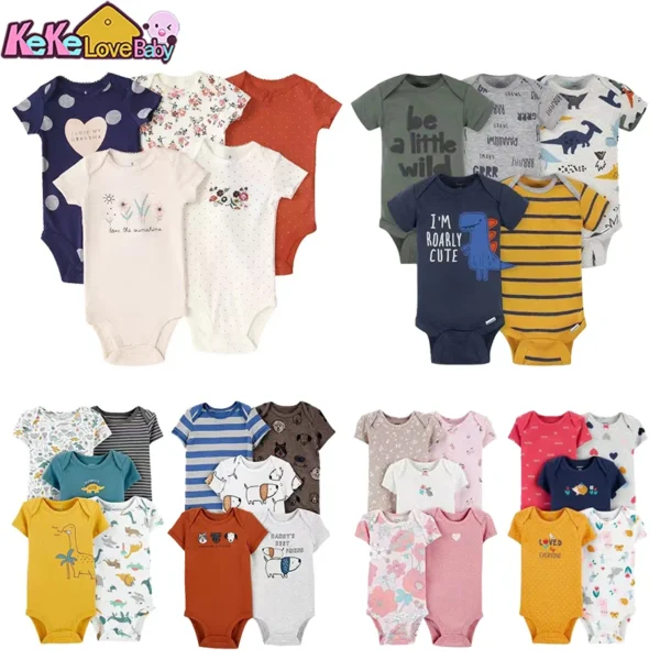 5Pcs/Lot Baby Summer Bodysuits Clothes Fashion Cotton Short Sleeves Newborn Baby Girl Boy Clothing Cute Jumpsuit Infant Outfits