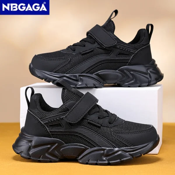 Lightweight Children's Black Sneakers Breathable Mesh for Boys School Casual Walking Shoes Non slip Sport Kids Girl Running Shoe