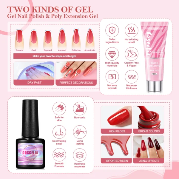 COSCELIA Nail Starter Kit 36W Nail Lamp Nail Drill Machine with 10PCS Nail Gel Polish 3PCS Poly Extension Gel Manicure Kits - Image 3