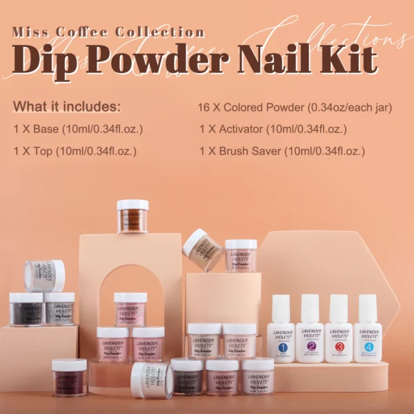 20pcs Dip Powder Nail Kit with 16 Autumn Brown Pink Colors Air Dry Dipping Powder and Dip Liquid Set for Nail Art Manicure - Image 6