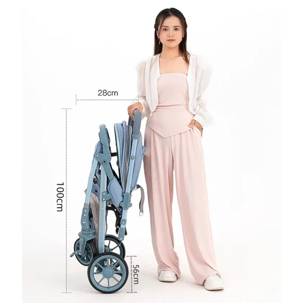 Luxury Baby Stroller Can Sit and Lie Down High Landscape Lightweight One Button Folding Two-way Push Four Wheel Shock Absorption - Image 6