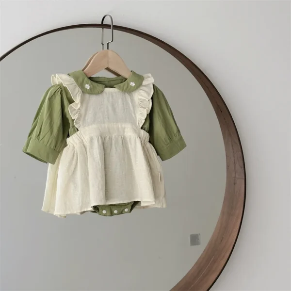 2024 Autumn Baby Clothes Infant Girls Bodysuit Toddler Solid Peter Pan Collar One Piece Or Smock - Image 5