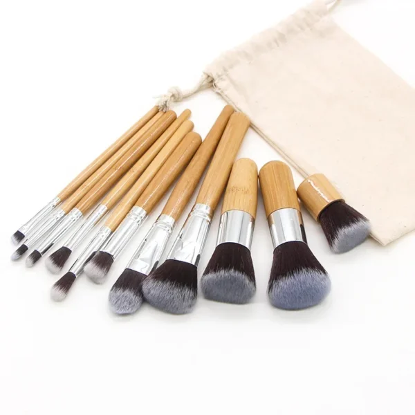 New 11Pcs Bamboo Handle Makeup Brush Set Loose Powder Blush Eyeshadow Brush Beauty Tool - Image 5