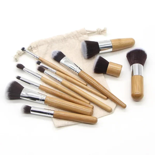 New 11Pcs Bamboo Handle Makeup Brush Set Loose Powder Blush Eyeshadow Brush Beauty Tool - Image 3