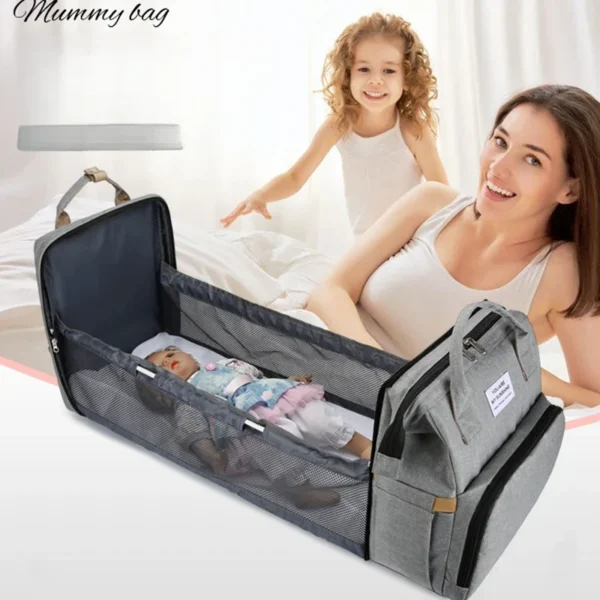 Diaper Bag Backpack Foldable Travel Mummy Bag with Nappy Backpack Diaper Wet Bag Changing Pad Baby Crib - Image 2