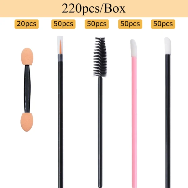 220Pcs Makeup Tools Kit Case Eyebrow Brush Eyelash Mascara Wands Lipstick Lip Brush Disposable Eyeliner Eyeshadow Applicator Set - Image 2