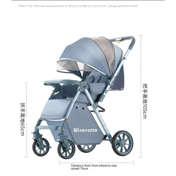 Luxury Baby Stroller Can Sit and Lie Down High Landscape Lightweight One Button Folding Two-way Push Four Wheel Shock Absorption - Image 5