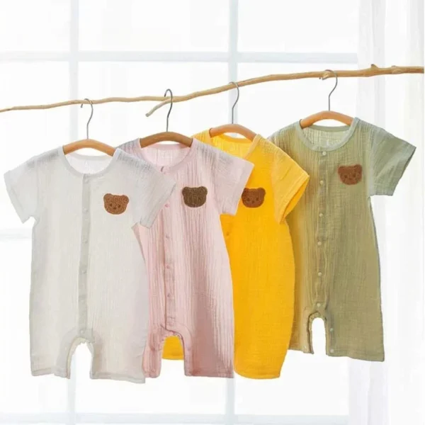 Baby Romper Muslin Short Sleeves Jumpsuit for Girls Boys Cute Bear One-Pieces Clothing Newborn Summer Thin Bodysuits - Image 2