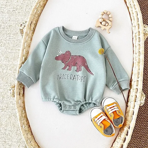 0-18M Baby Clothes Infant Bodysuits & One-pieces Cartoon Dinosaur Print Sweatshirt Romper Autumn Baby Boy Clothes Newborn Girl - Image 2