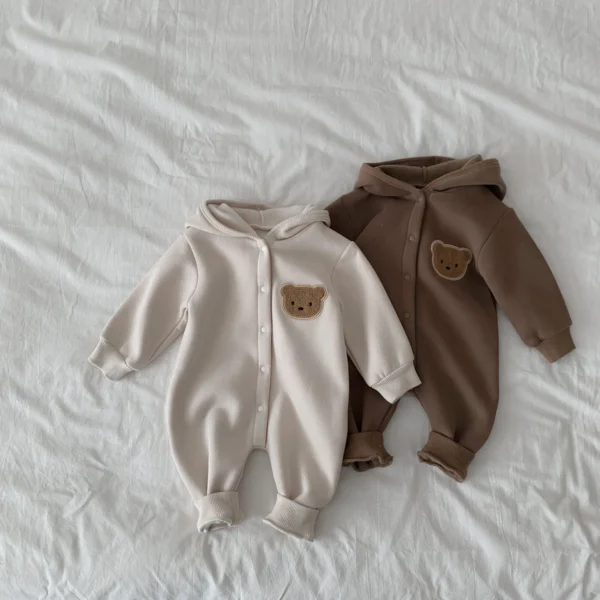 Winter Newborn Baby Plush Bodysuit Button Jumpsuit Cartoon Bear Hoodies Boy Girl Romper Twins Clothes Korean version - Image 6