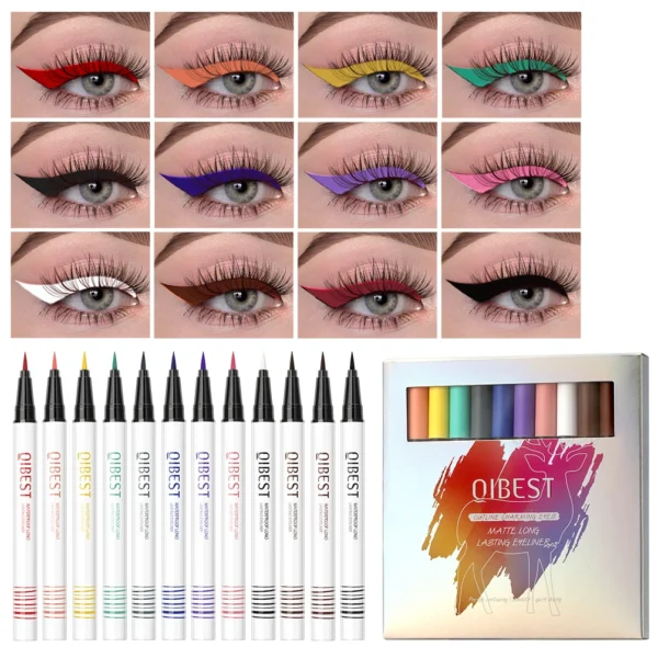 QIBEST Colored Eyeliner Set Waterproof Eyeliner Pencil Long Lasting Matte Eye Liner Makeup Cosmetic Beauty Colorful Liner Kits