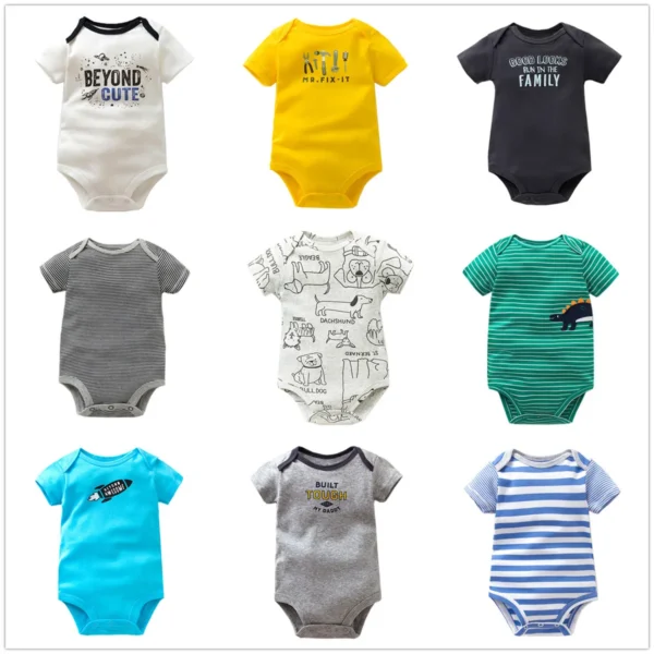 3Pcs/Lot Baby Summer Bodysuits Clothes Fashion Cotton Short Sleeves Newborn Baby Girl Boy Clothing Cute Jumpsuit Infant Outfits - Image 2