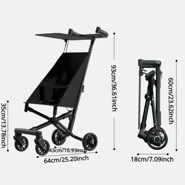 Baby Stroller Lightweight Stroller with Double Brake Four Wheel One Click Folding Pockit Stroller Aluminum Alloy Baby Stroller - Image 2